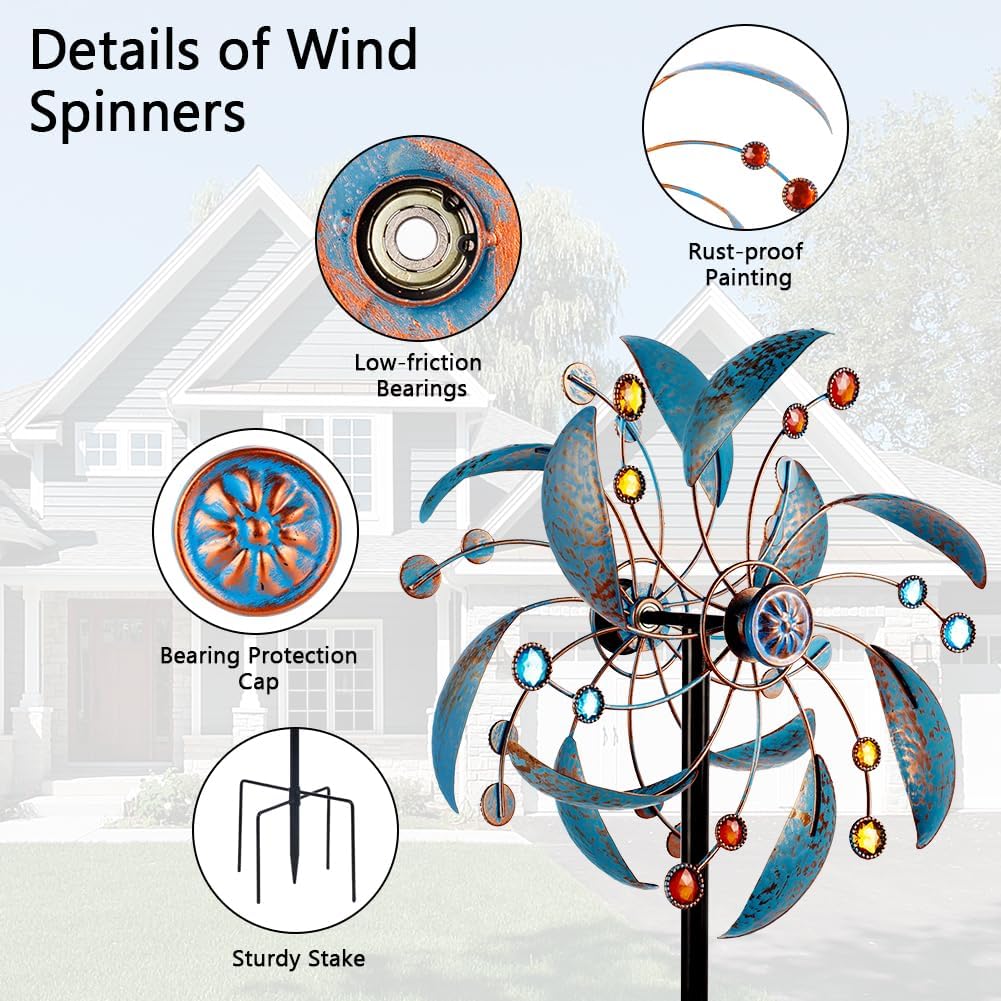 Stargarden Wind Spinners Outdoor, Metal Kinetic Wind Spinner Decorative Wind Sculptures & Spinners, 13 Inch Double Pinwheels for Yard and Garden