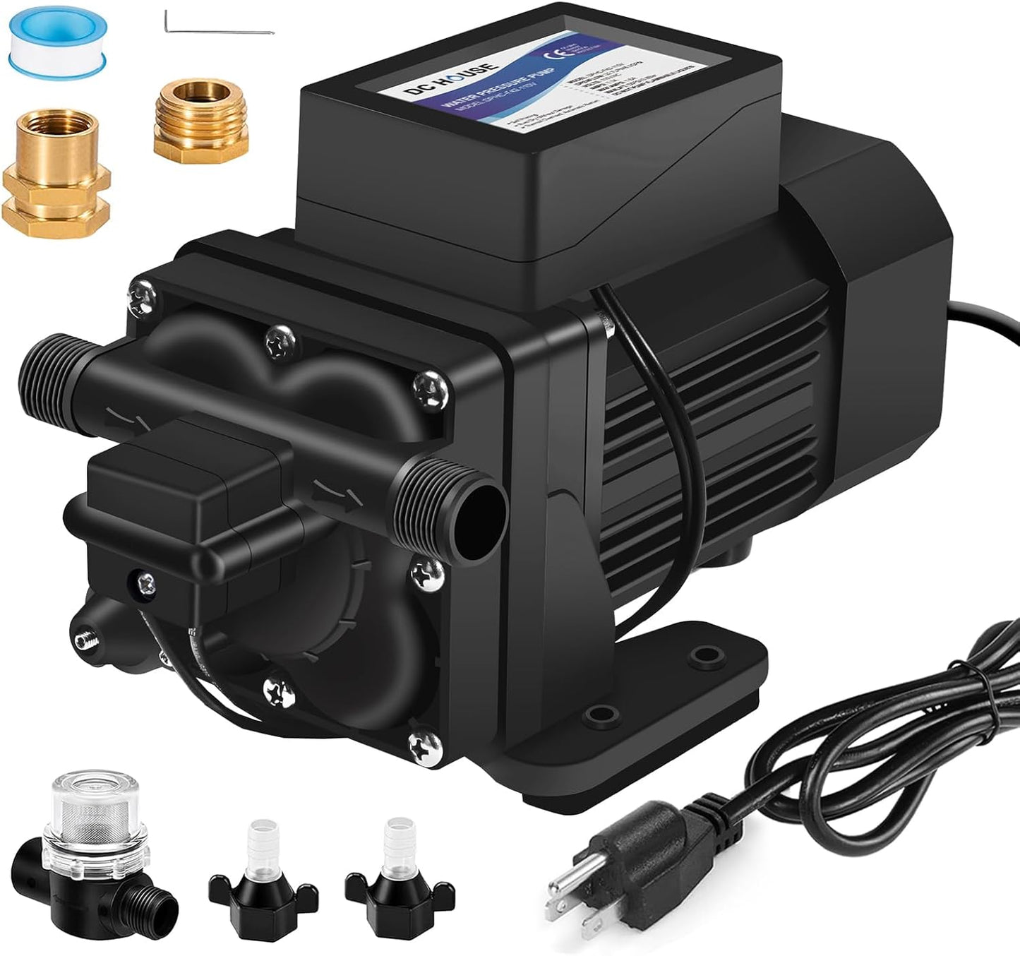DC HOUSE Brushless 110V Water Pressure Transfer Pump 6.0 GPM 55 PSI Self Priming On Demand Electric Water Diaphragm Pump 110 Volt AC for Home Garden Irrigation Rain Barrel Pool