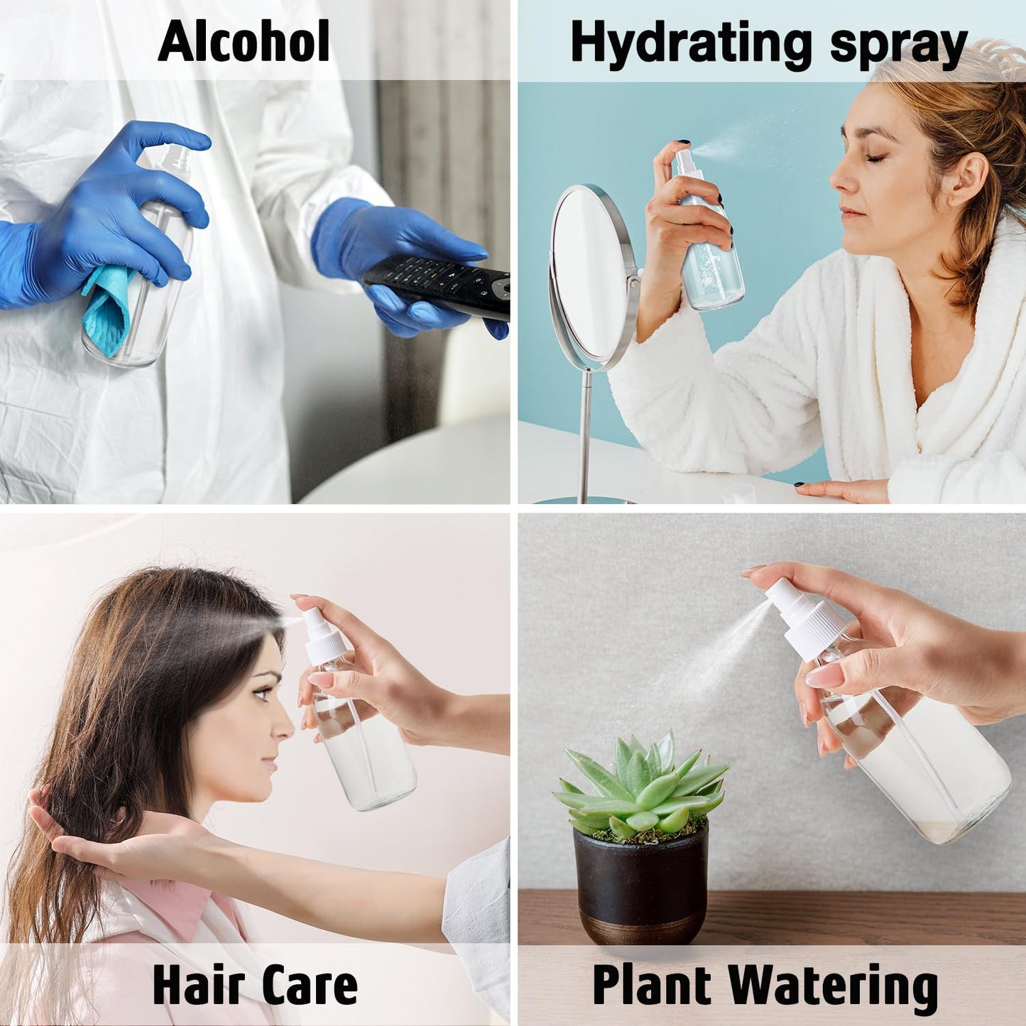 Tecohouse 2 Pack Glass Spray Bottles, 250ml Small Glass Bottles for Cleaning Solutions, Spray Bottles for Essential Oils, Plants, with Durable Nozzle, Labels, Funnel - Clear