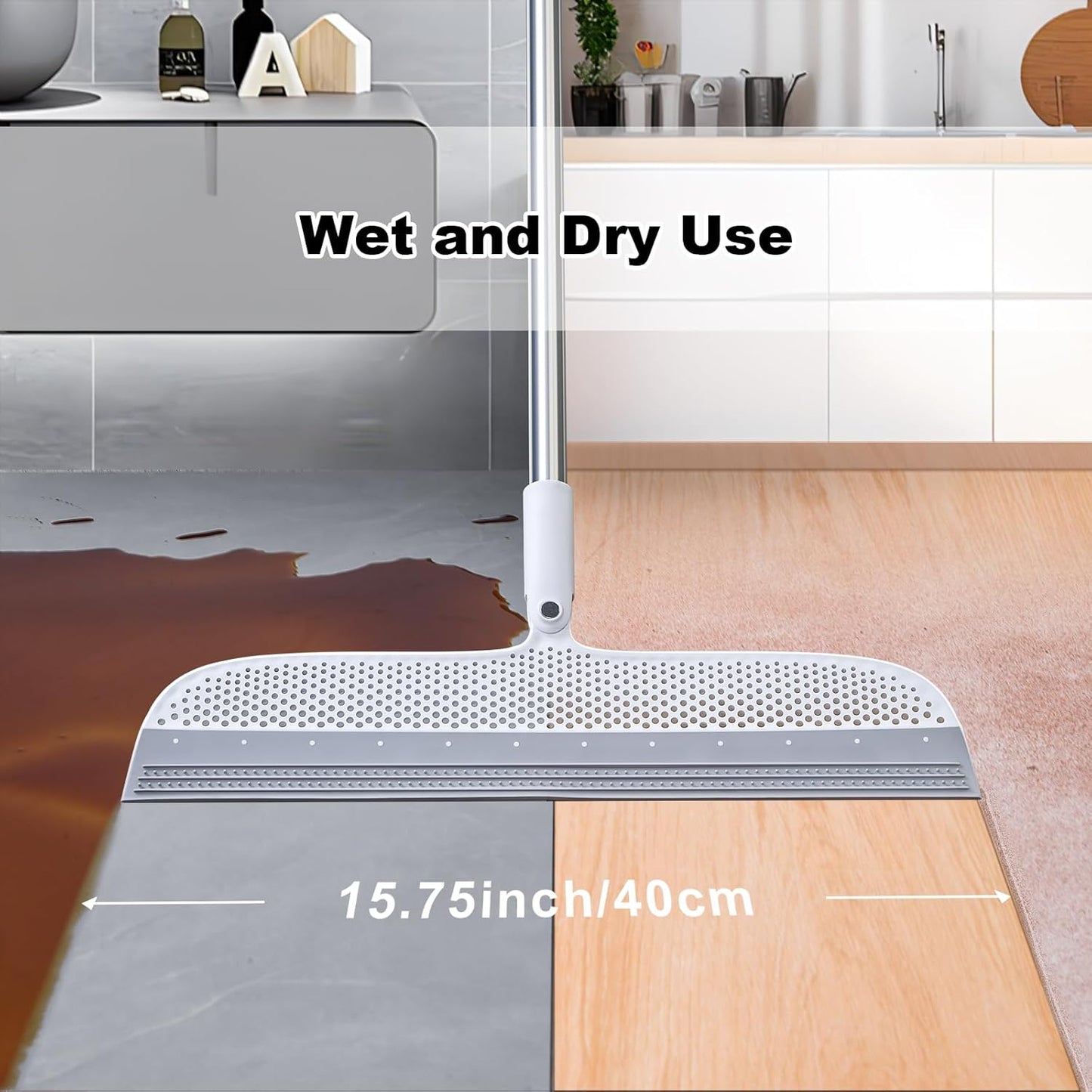 Rubber Squeegee Broom for Floor, 51.77'' Long Handle Multifunction Scraping Silicone Floor Sweeper, Pet Hair Remover Magic Broom for Carpets, Windows, Mirrors, Rugs, Hardwood, Tile Cleaning