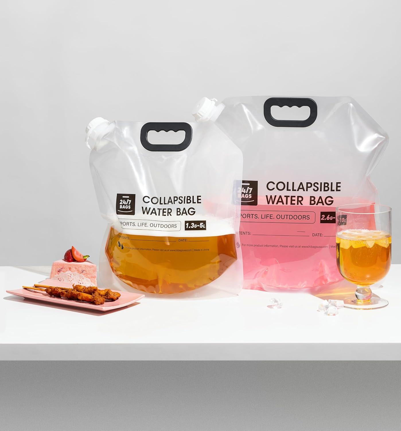 24/7 BAGS 8 Pack Collapsible Water Container Bag 1.3 Gallon/5 Liter, Heavy Duty with Carry Handles, Hikes, Trips, Weather Emergencies, and More, Foldable Water Bag