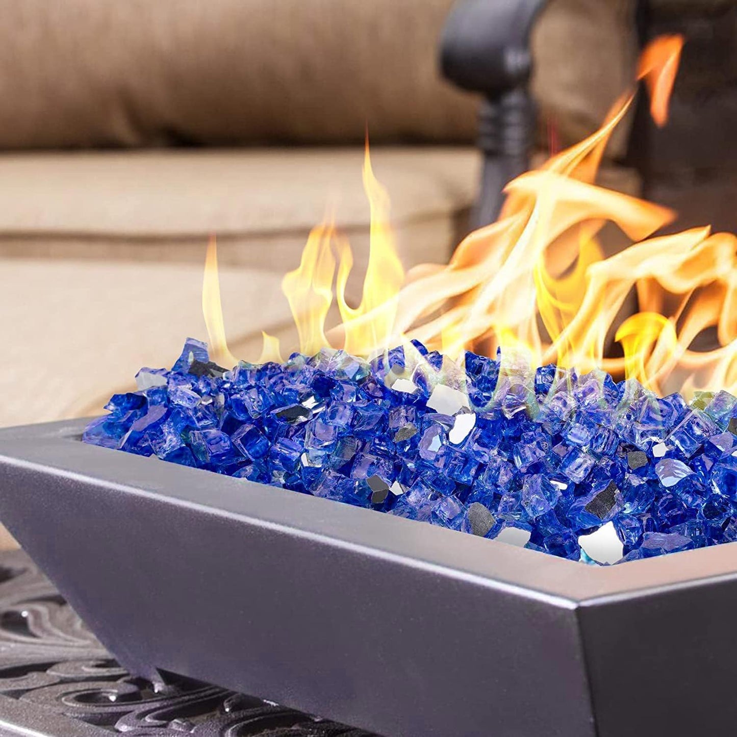 Mr. Fireglass 20 Pounds Cobalt Blue Reflective Fire Glass, 1/2 Inch High Luster Tempered Glass Rocks for Fire Pit Table Fireplace and Landscaping, Decorative Propane Gas Fireplace Glass Rocks