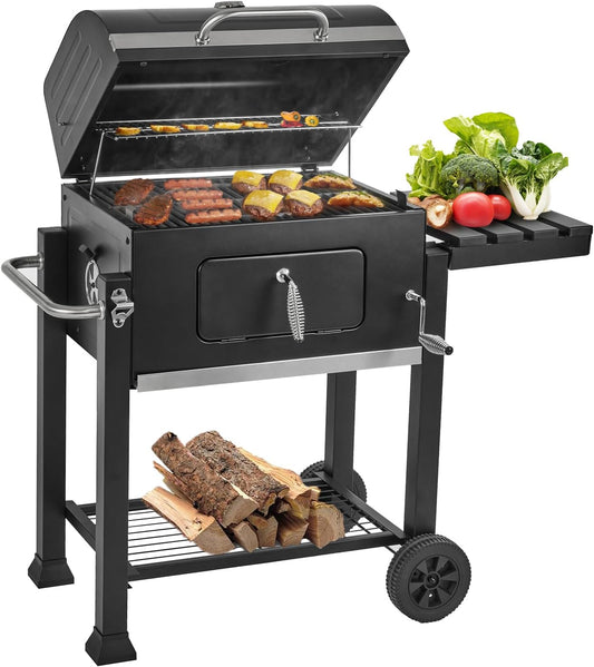 Charcoal Grills, Large Outdoor BBQ Grill Offset Smoker with Side Table Heavy Duty Outside Barbecue Grills Cooking Backyard Patio (Enamel Grill Grate)