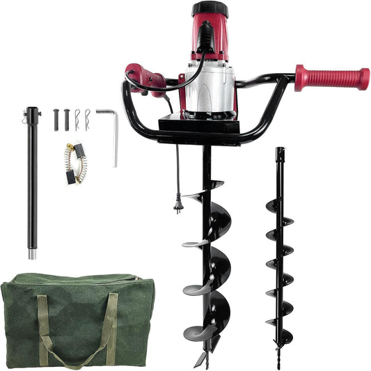 JACKCHEN 6-Inch & 4-inch Electric Post-Hole Digger with Storage Bag, Earth Auger Drill, Auger Bit Earth Auger with Carry Bag, Ideal for Post Hole Digging, Drilling, Tree Planting