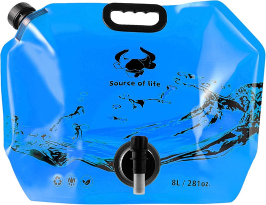 Collapsible 8L Water Storage Bag, BPA-Free Portable Folding Water Jug with Adjustable Faucet, Leakproof Emergency Water Bag for Camping, Hiking, Riding, Outdoor Sport (Blue, 1)
