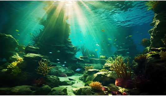 Ocean Floor Fish Tank Background Under The Sea Coral Reef Aquarium Background Tropical Fish Terrarium Backgrounds Underwater Rock Cave Sunray Fish Tank Backgrounds Decorations 48x20in