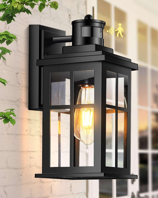 Motion Sensor Outdoor Light, Black Porch Light Dusk to Dawn, Waterproof Outdoor Motion Sensor Light, Anti-Rust Outside Lights for House, Garage, Doorway, Porch, 100% Aluminum