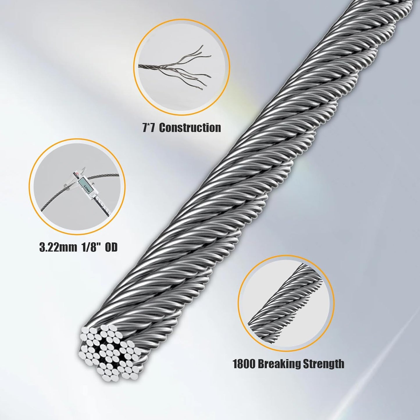 400FT 1/8" Stainless Steel Cable Wire Rope with Cutter, Cable for Deck Railing, 1800 lb Breaking Strength 7x7 Strands, T316 Aircraft Cable for Stair, Fence, Porch