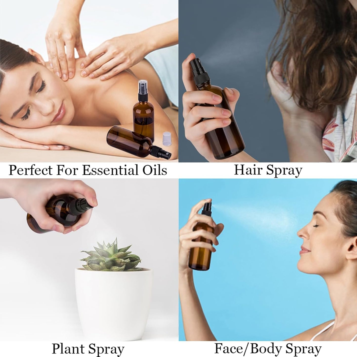 Amber Glass Spray Bottles, 4 oz Small Spray Bottles Fine Mist, Set of 4 (Amber)