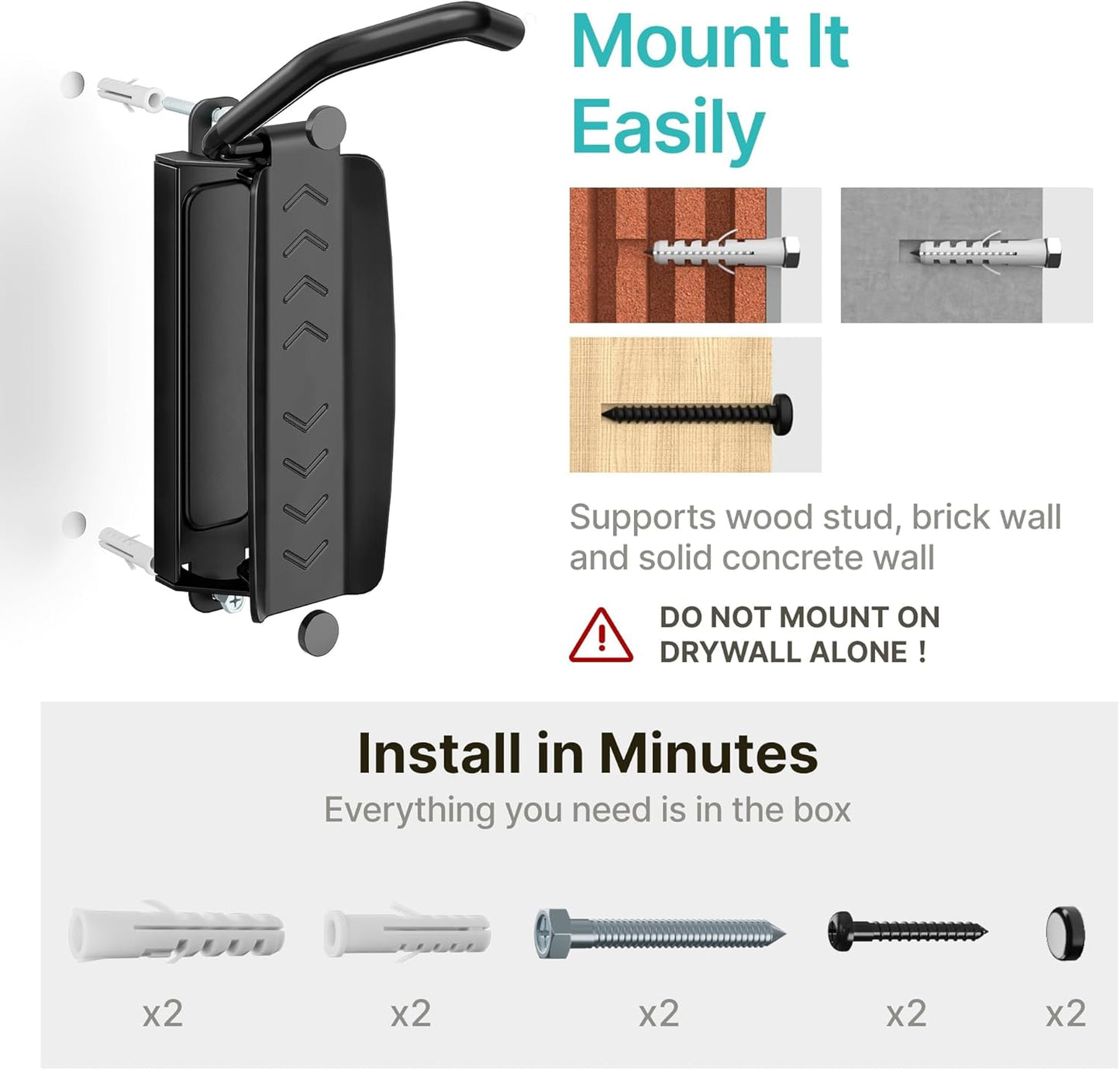 Bike Rack Garage, Bike Wall Mount Heavy Duty, Holds 77 Lbs, Swivel Bike Hangers for Garage, Adjustable Indoor Bike Storage for Bedroom Home Office, 2 Pack