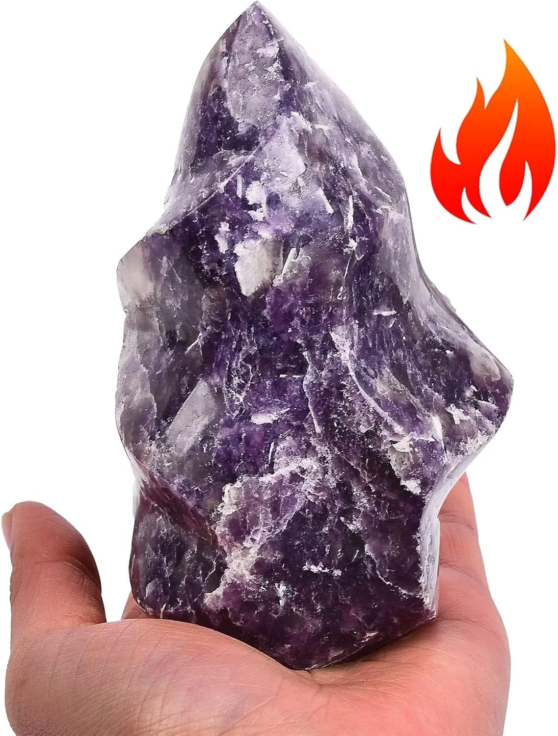 AMOYSTONE Purple Lepidolite Crystals Tower Flame Shaped Stone Energy Meditation Healing Crystal Home Decor 0.6-1.0 Pound