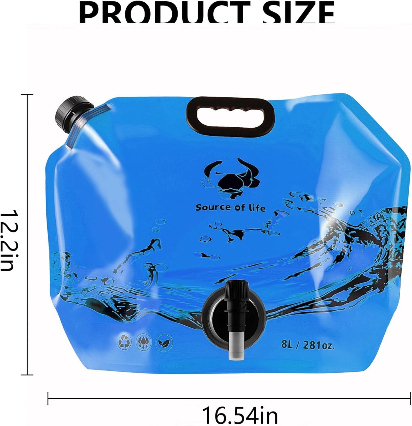 Collapsible 8L Water Storage Bag, BPA-Free Portable Folding Water Jug with Adjustable Faucet, Leakproof Emergency Water Bag for Camping, Hiking, Riding, Outdoor Sport (Blue, 1)