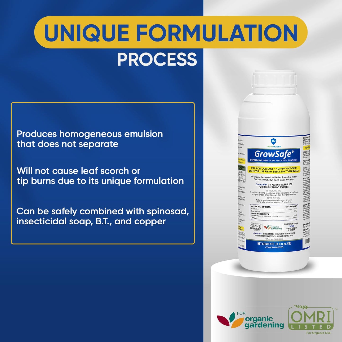 GrowSafe Bio-Pesticide, Organic and Natural Miticide, Fungicide and Insecticide (33.8 fl.oz)