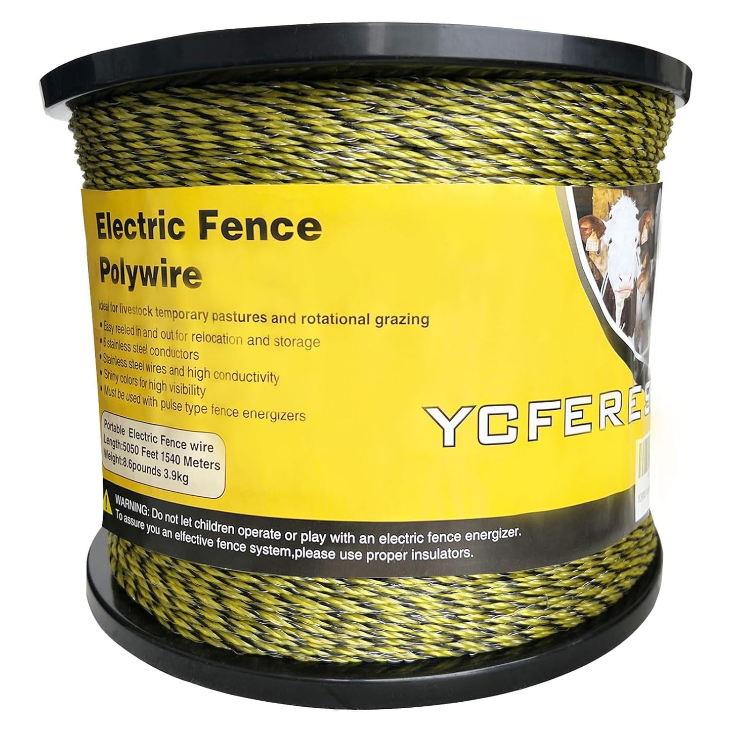 Upgraded Electric Fence Polywire 5050 Feet 1540 Meters, 6 Stainless Steel Strands for Reliable Conductivity and Rust Resistance, Portable Electric Fencing,UV, Rust Resistant
