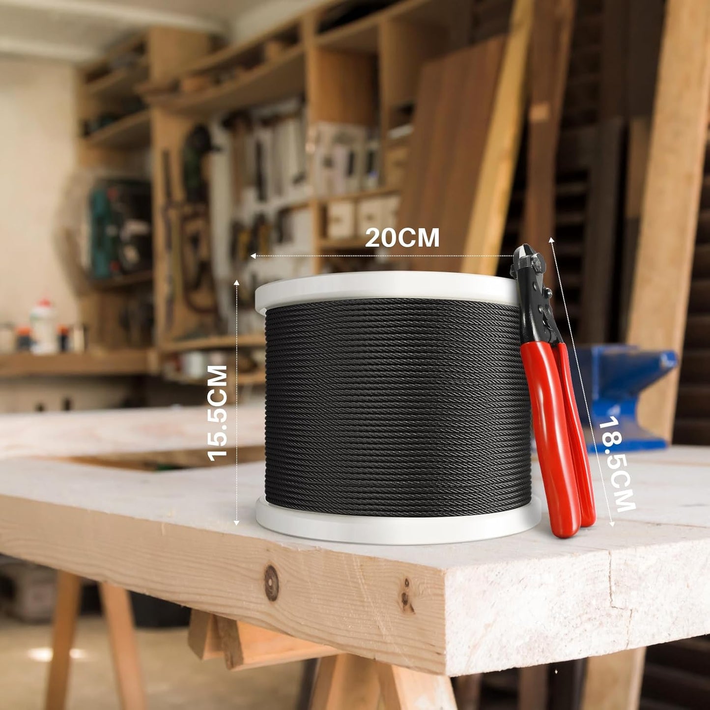 800FT 1/8" Black T316 Stainless Steel Cable, 7x7 Strands Construction, Black Wire Rope Aircraft Cable for Indoor, Outdoor, Deck Fence Railing, and DIY Balustrades