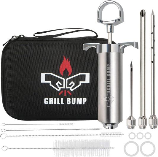 Meat Injector Syringe Kit with 3 Professional Marinade Injector Needles and Travel Case for BBQ Grill Smoker, Turkey and Brisket; 2-oz Large Capacity, Both Paper User Manual and E-Book