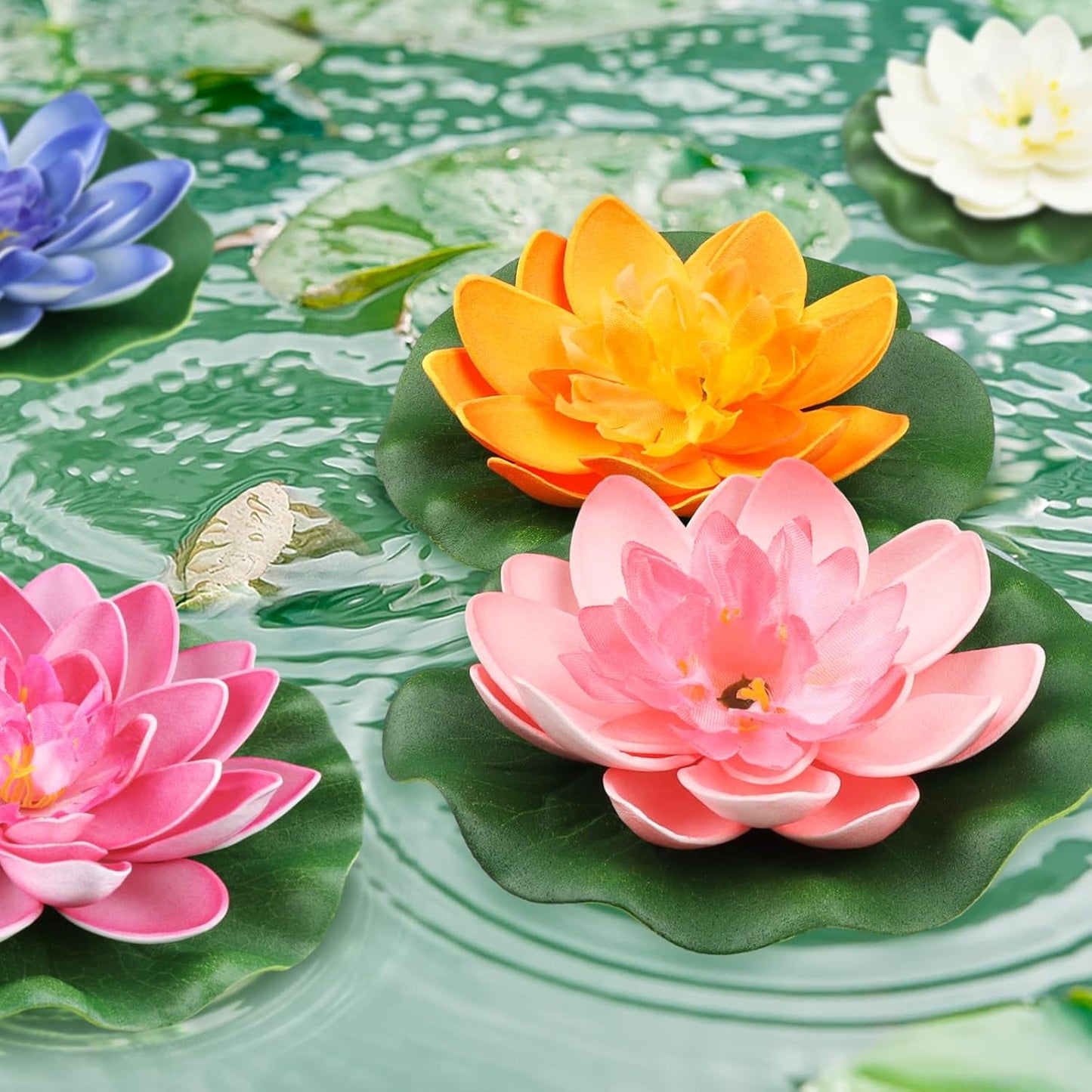 10PCS 3 Sizes Artificial Foam Lotus Floating Flowers with Water Lily Pad Ornaments for Home Garden Pond Decor Pools Water Decorations, Colorful