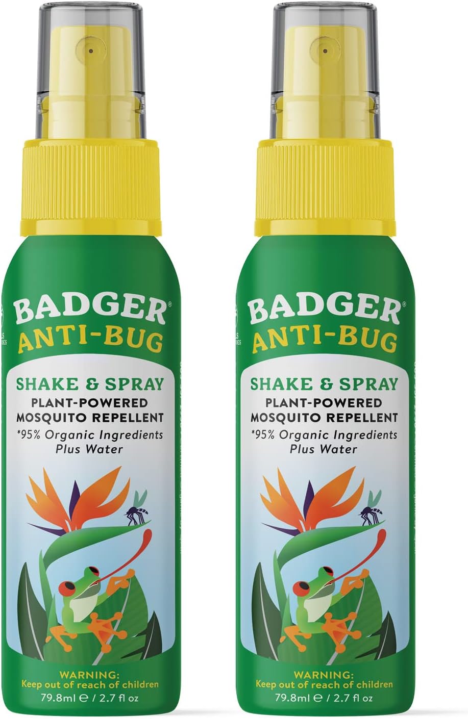 Badger Bug Spray Travel Size, Family Friendly All Natural Mosquito Repellent w/Organic Essential Oils, Smells Great, 3 Hours Effective, Deet-Free, Vegan, Travel Insect Repellent, 2.7 fl oz, 2-Pack
