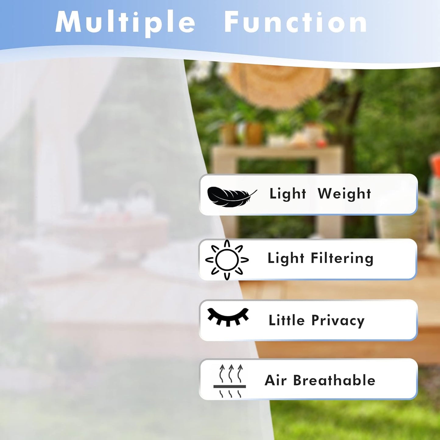 HolidayIdeas White Outdoor Sheer Curtains for Patio Waterproof, 2 Panels - 54 x 95 Inch - Light Filtering Voile Outside Curtains Grommet Drapes for Front Porch, Gazebo, Pergola, Backyard