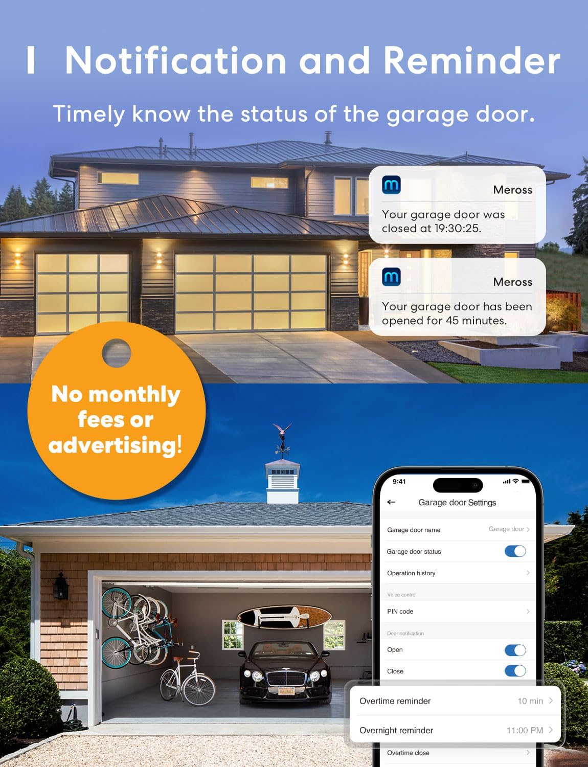 meross Smart Garage Door Opener Remote with External Antenna, Up to 3 Single Doors, Compatible with Apple HomeKit, Amazon Alexa, Google Assistant, SmartThings, App Control, No Hub Needed