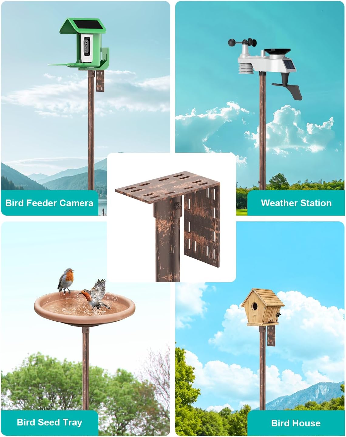Bird Feeder Pole – 104 Inch Height Bird House Pole with 1-Inch Dia Heavy Duty for Birdfeeders, Feeding Stand with Mount Kit for Outdoor, Slip-Fit Connection, Copper Brushed