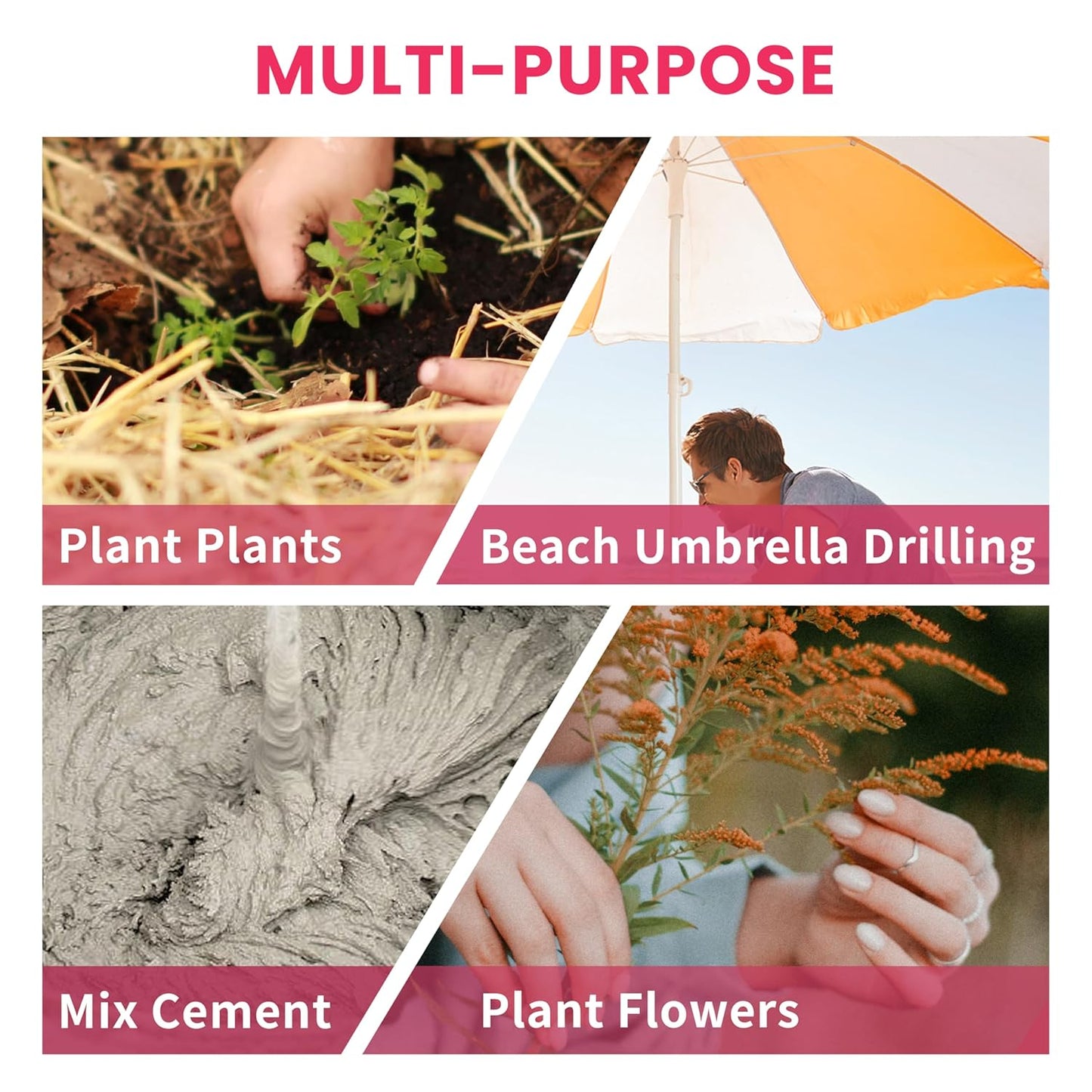 TCBWFY 3.5" x16 Inch Pink Garden Auger Drill Bit for Planting- Perfect for Planting Bulbs, Flowers, and Small Trees