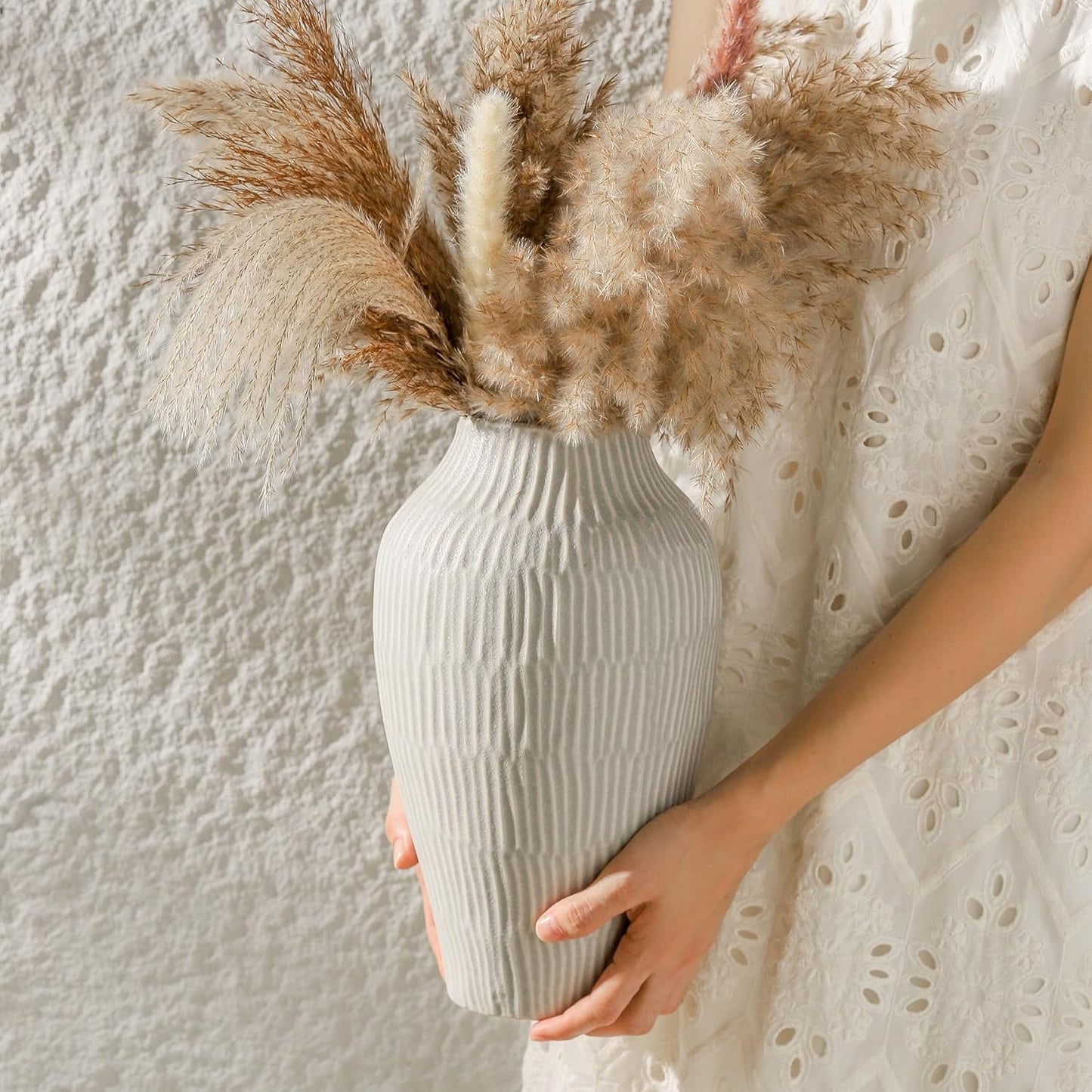 Ceramic Vase for Home Decor,11.6 Inch Flower Vases,Decorative Blue Vase for Pampas Grass,Modern Art Texture Vases for Home Entryway Living Room Dining Table Farmhouse Office Decor(Grey)