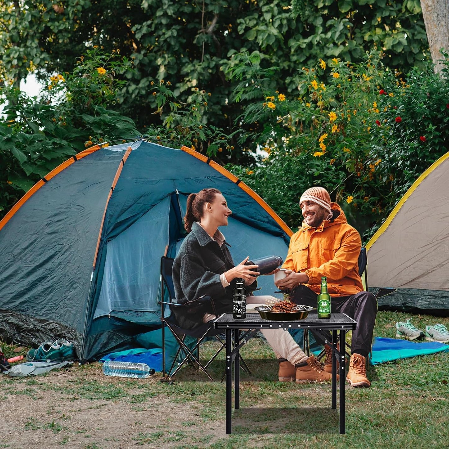 Small Folding Table 2FT Grill Table Foldable Camping Table Picnic Portable Mesh 2 Height Adjustable Outdoor Beach BBQ Black 23.6×15.7× 9.4/20.4inch