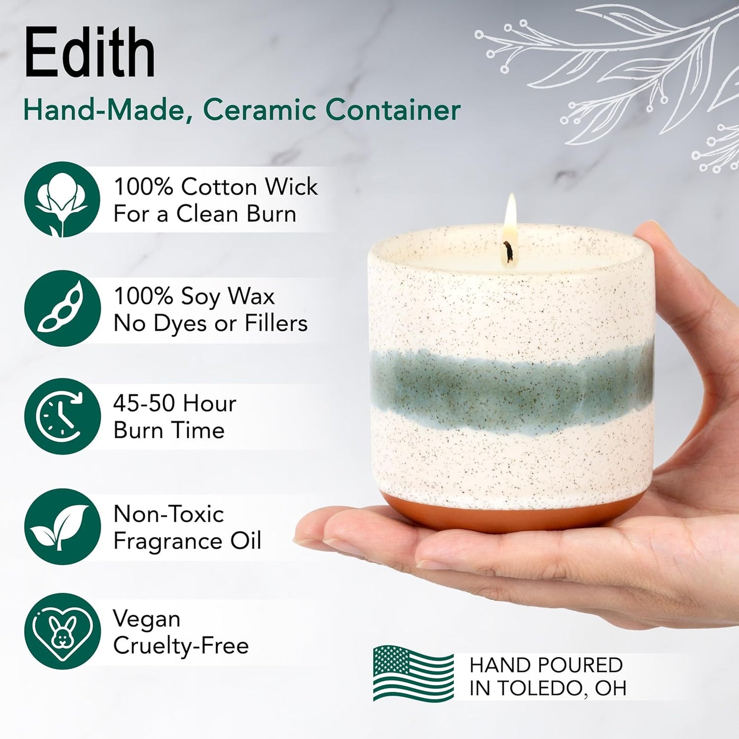 The Growing Candle, Chai Scented, 8.5oz Ceramic Pot, Aromatherapy Candles for Home, 100% Soy, Edith