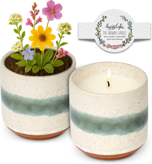 The Growing Candle, Sandalwood & Vanilla Scented, 8.5oz Ceramic Pot, Aromatherapy Candles for Home, 100% Soy, Edith