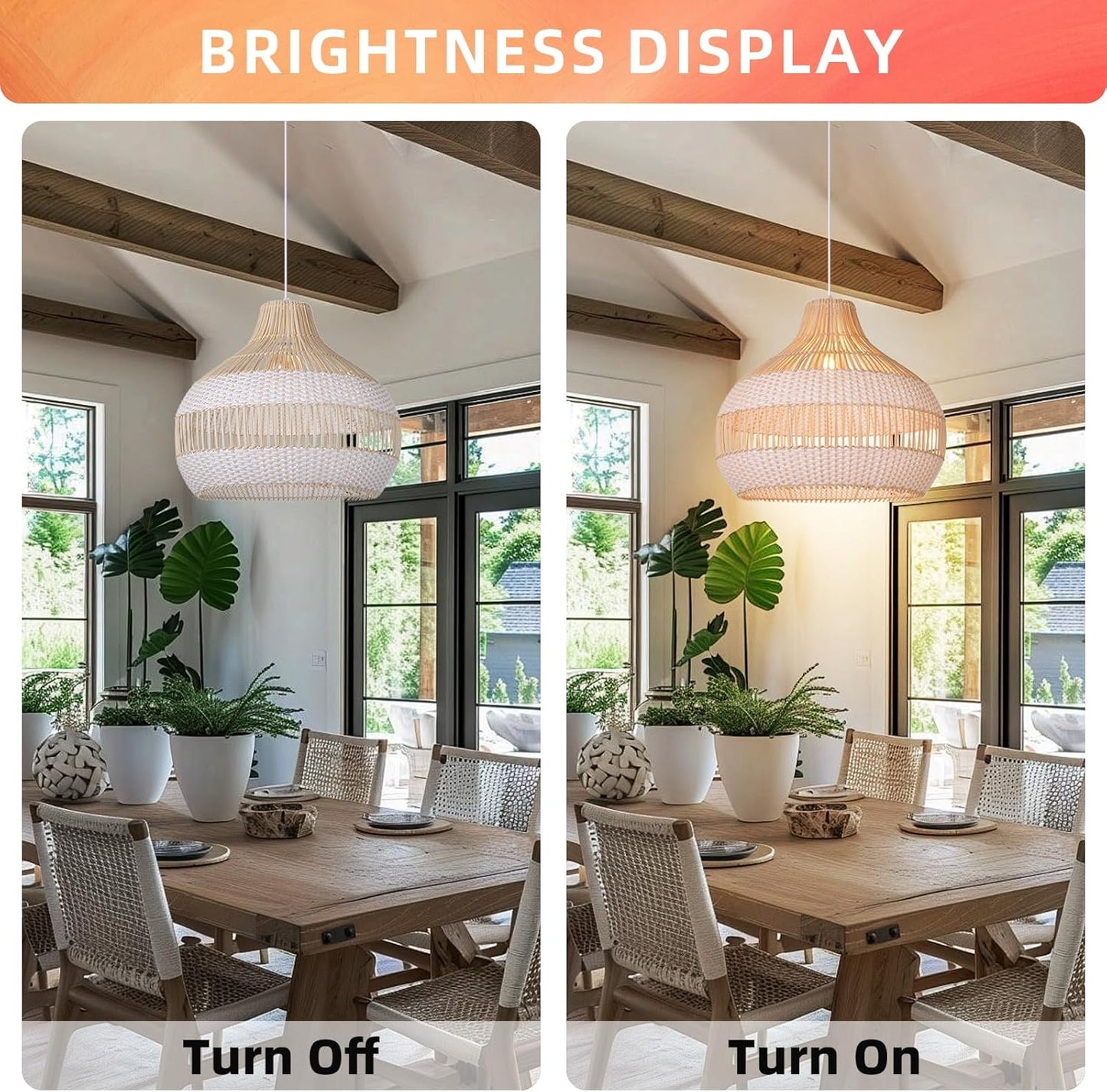 Arturesthome Woven Pendant Light 19.65" White Dining Room Lighting Adjustable Natural Rattan Pendant Lighting with Plastic for Restaurants Sitting Room