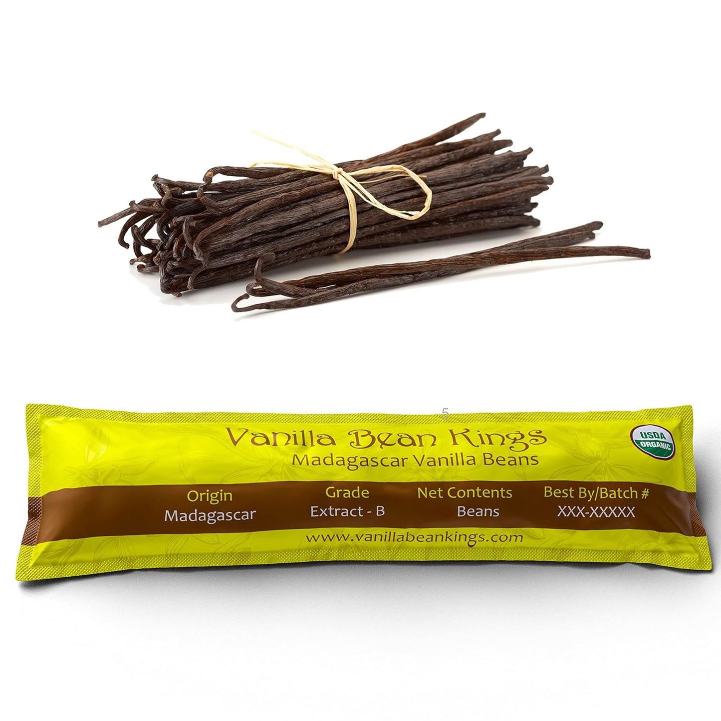 5 Organic Madagascar Vanilla Beans - Whole Extract Grade B Pods for Baking, Homemade Extract, Brewing, Coffee, Cooking