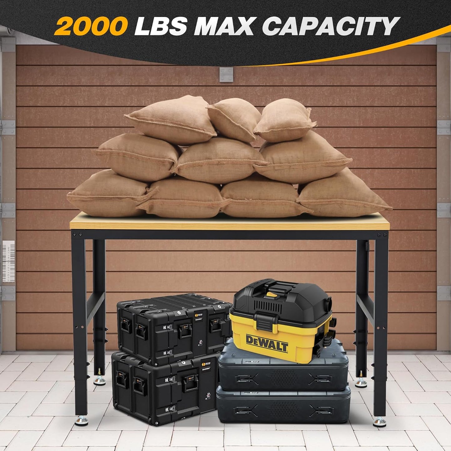 48” Adjustable Workbench，Heavy Duty Wood Work Bench 2000 Lbs Load Capacity,Work Table for Garage, Workshop, Office, Home