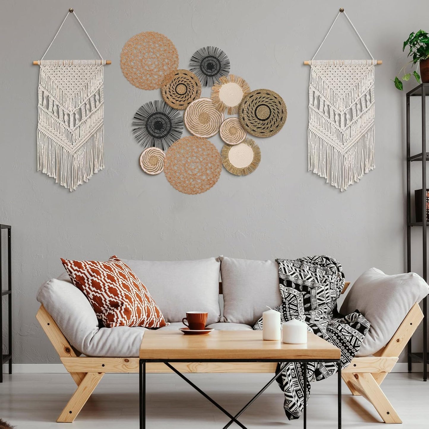 Tatuo 11 Pcs Boho Wall Basket Decor Decorative Bulrush Woven Basket Wall Decor Art Round Farmhouse Hanging Baskets for Kitchen Rustic Home Summer Decorations, Multi Sizes(Flower)