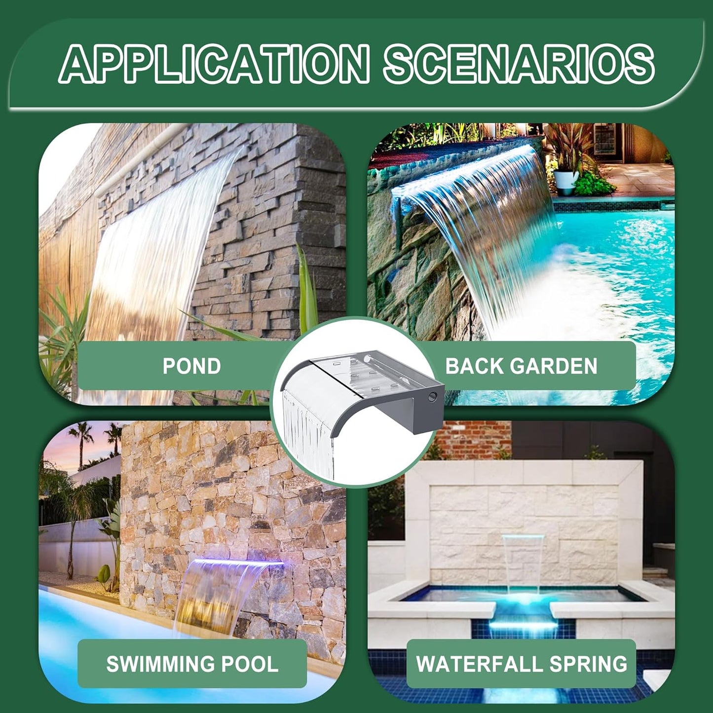 Waterfall Spillway, Clear Acrylic Pool Fountain w/Top Open Lip & Pipe Connector Kits for Outdoor/Indoor Decorative, 35.4'' Pool Water Feature for Garden Patio, Backyard Koi Pond Decor