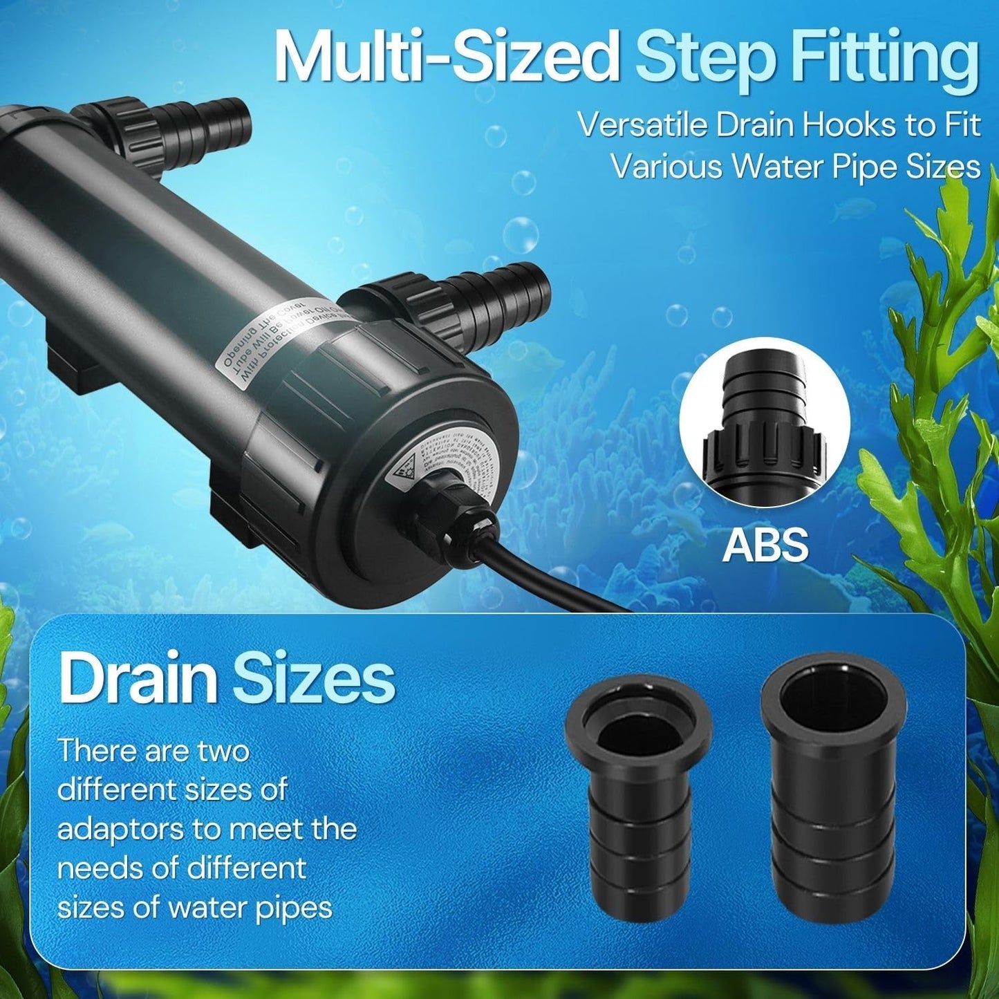 Flexzion Pond UV Lights for Outdoor Ponds - 9W Small Light, 2113-Gal Capacity, 1500L/H UV Pond Clarifier for Outdoor Ponds, Clears Water in Days (CUV-109A)