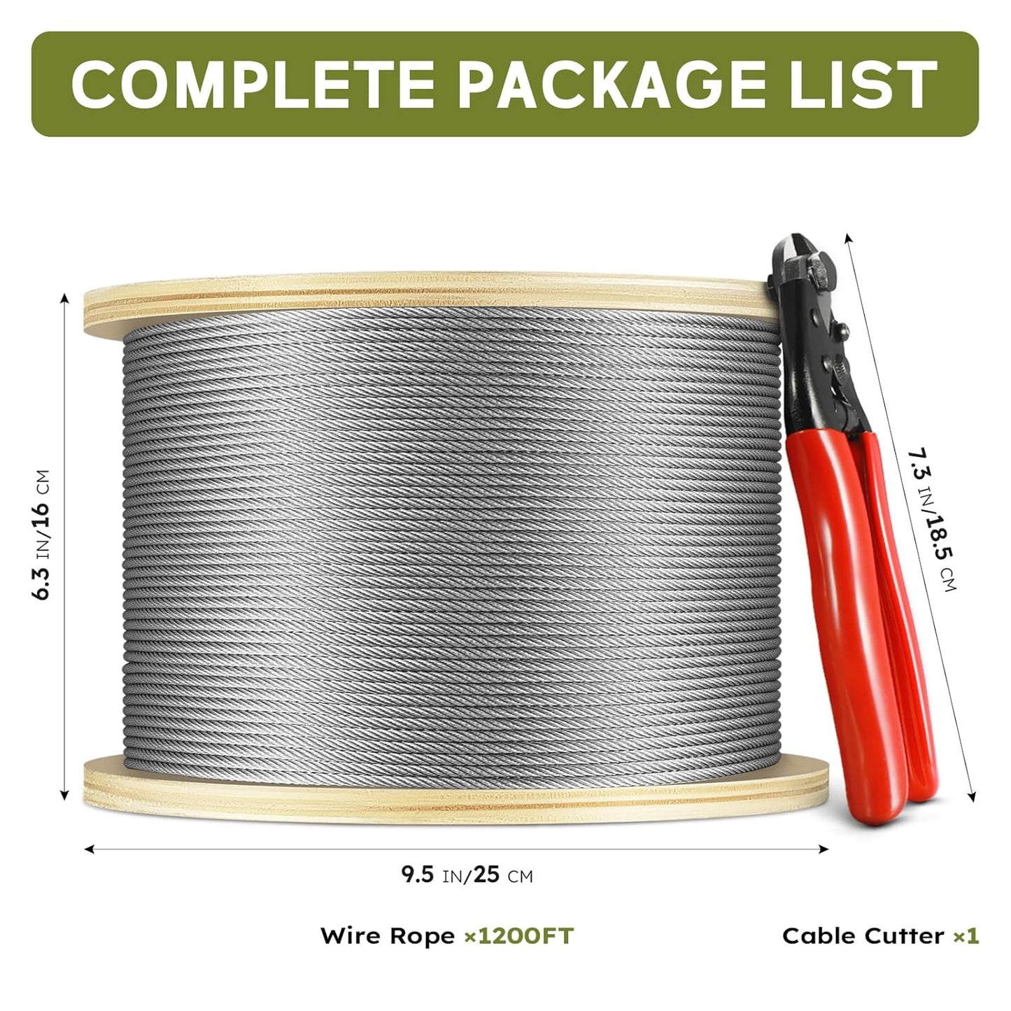 1200FT 1/8" T316 Stainless Steel Cable, Wire Rope Aircraft Cable for Deck Cable Fence Railing Kit, and DIY Balustrades, 7x7 Strands Construction, Comes with a Cutter