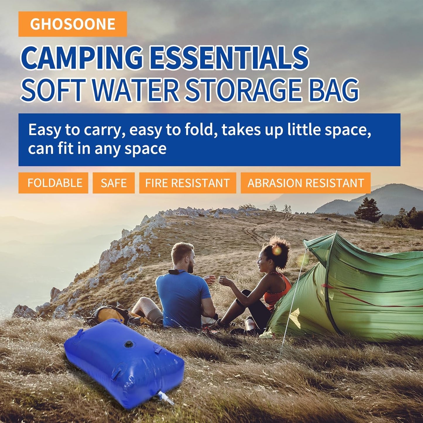 760 L/200 Gal Water Bladder Tank, Foldable Portable Water Storage Container, Emergency Water Bag for RV, Truck Bed, Fire Prevention, Drought Resistance, Blue