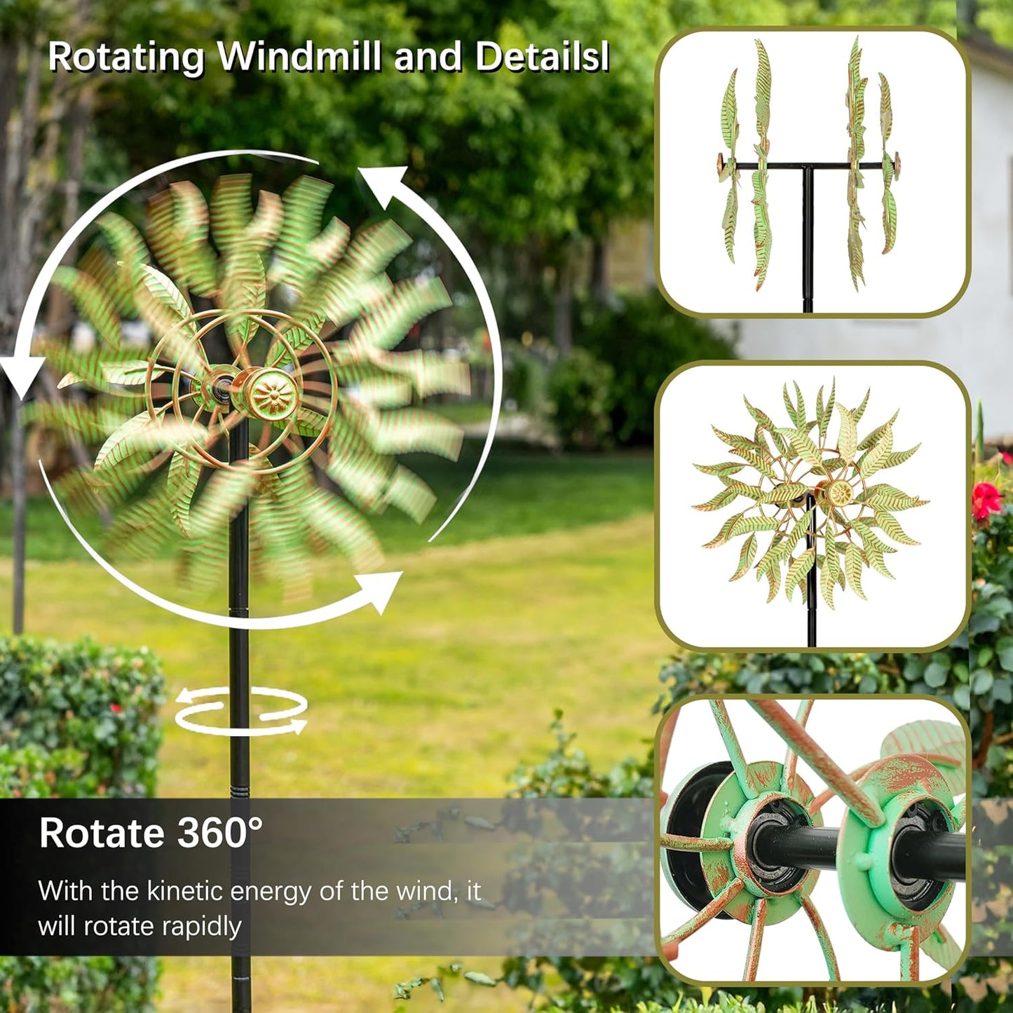 Large Outdoor Metal Wind Spinner,Two-Way Wind Sculptures,360 Degrees Kinetic Wind Spinners Yard Art Decor for Patio, Lawn & Garden 63 * 13.4 Inches