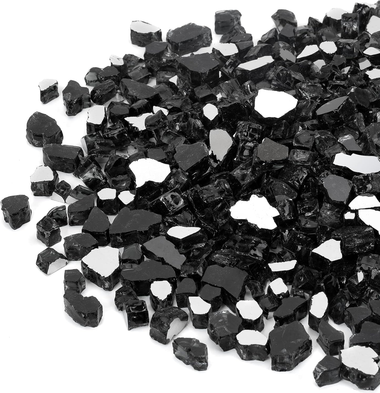 Mr. Fireglass 20 Pounds Black Reflective Fire Glass, 1/2 Inch High Luster Reflective Tempered Glass Rocks for Fire Pit Table Fireplace and Landscaping, Decorative Propane Gas Fireplace Glass Rocks