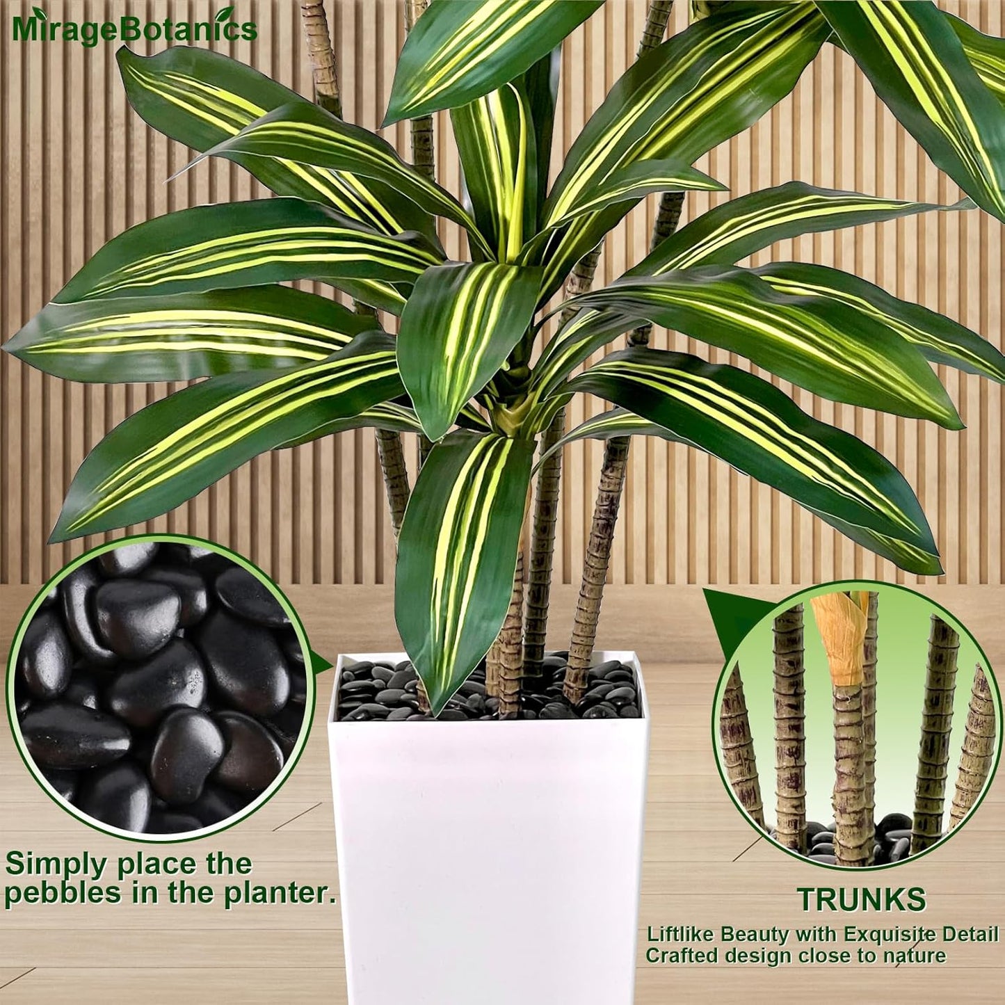 Artificial Dracaena Tree 6FT Tall Fake Plant with White Pot - Realistic Faux Dragon Tree with Tall Planter - Indoor Floor Plant for Home, Office,Mall, Living Room, Bedroom Decor (White - Planter, 6ft)