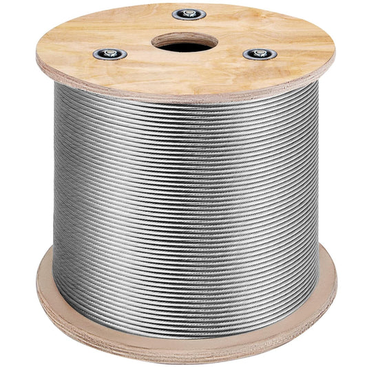 Mophorn Stainless Steel Cable Railing 1/8"x 500ft, Wire Rope 316 Marine Grade, Braided Aircraft Cable 7x7 Strands Construction for Deck,Rail,Balusters,Stair,Handrail,Porch,Fence
