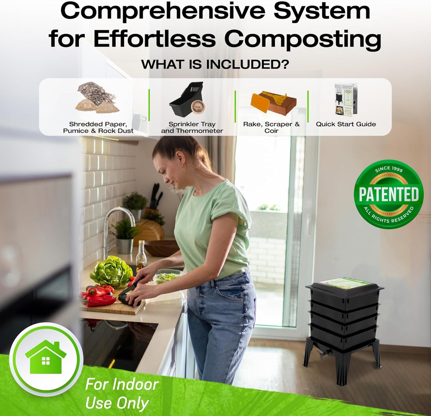 Worm Factory® 360 Black US Made Composting System for Recycling Food Waste at Home – 4 Trays for Efficient Vermicomposting – Durable, Space-Efficient Design, Easy to Assemble, No Odor