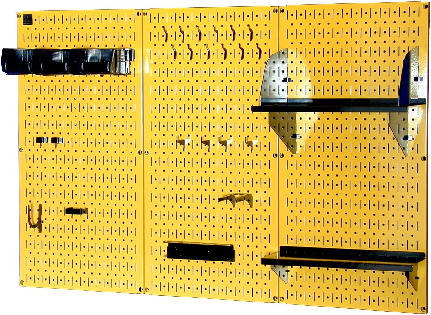 Wall Control 4 ft Metal Pegboard Standard Tool Storage Kit with Yellow Toolboard and Black Accessories