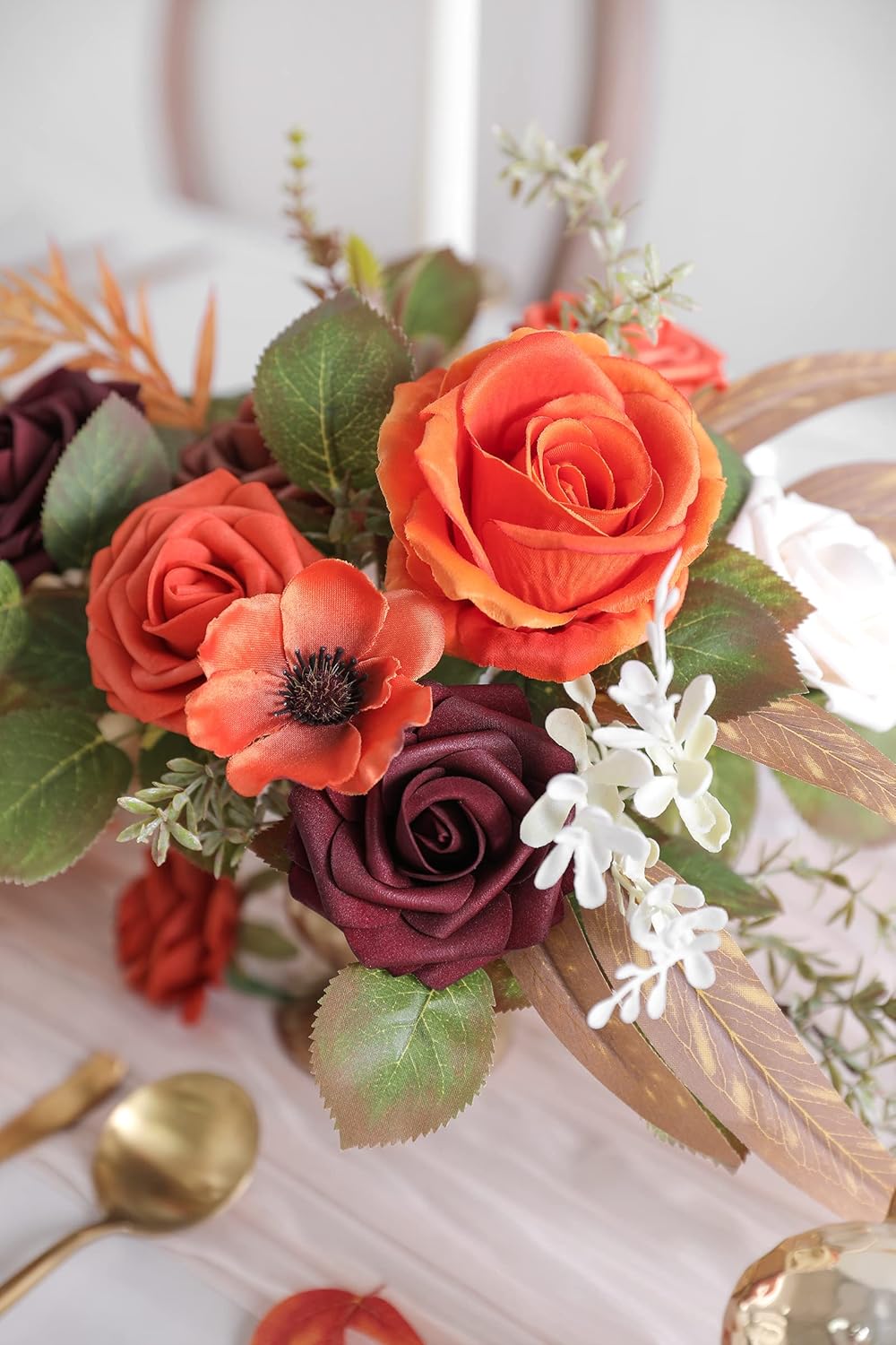 Artificial Flowers Combo Box Set Silk Fake Flowers with Foliage for DIY Wedding Bouquet Cake Flower Table Centerpieces