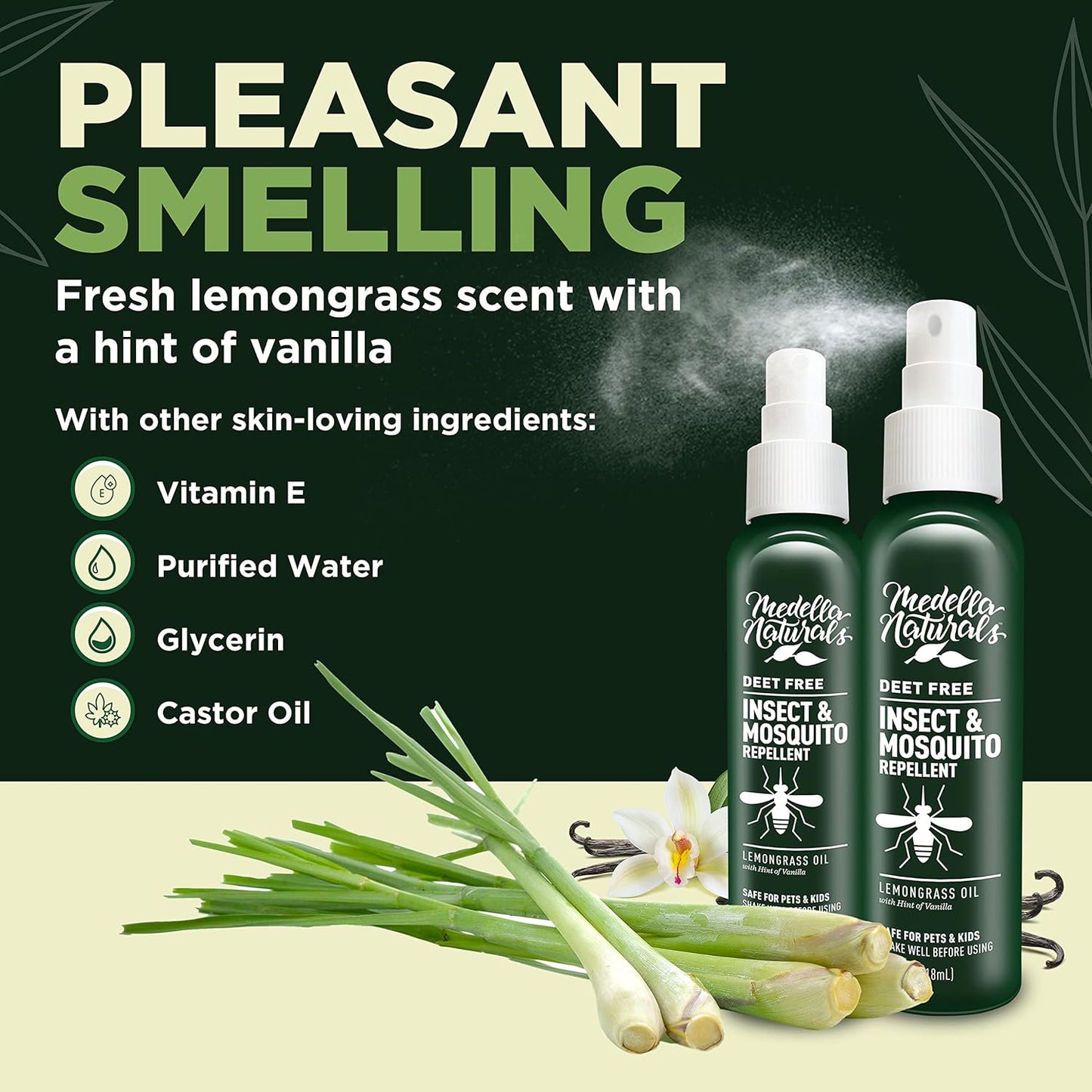 Deet-Free Insect & Mosquito Repellent Pack of 2 (4 oz) – Nice Smelling Insect Repellent with Lemongrass Oil Safe for Pets and Kids – Bug Spray Against Mosquitoes, Gnats, Black Flies, and No-See-ums