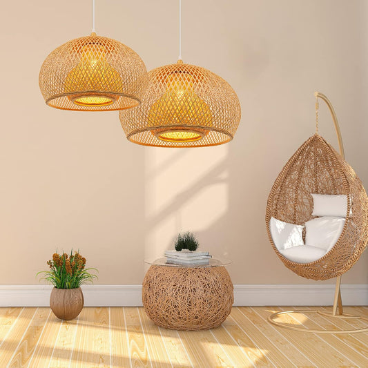 Arturesthome 1 Light Weaving Bamboo Pendant Light for Kitchen Island,17.6" Wicker Chandelier,Handmade Woven Hanging Ceiling Light for Living Room Bedroom
