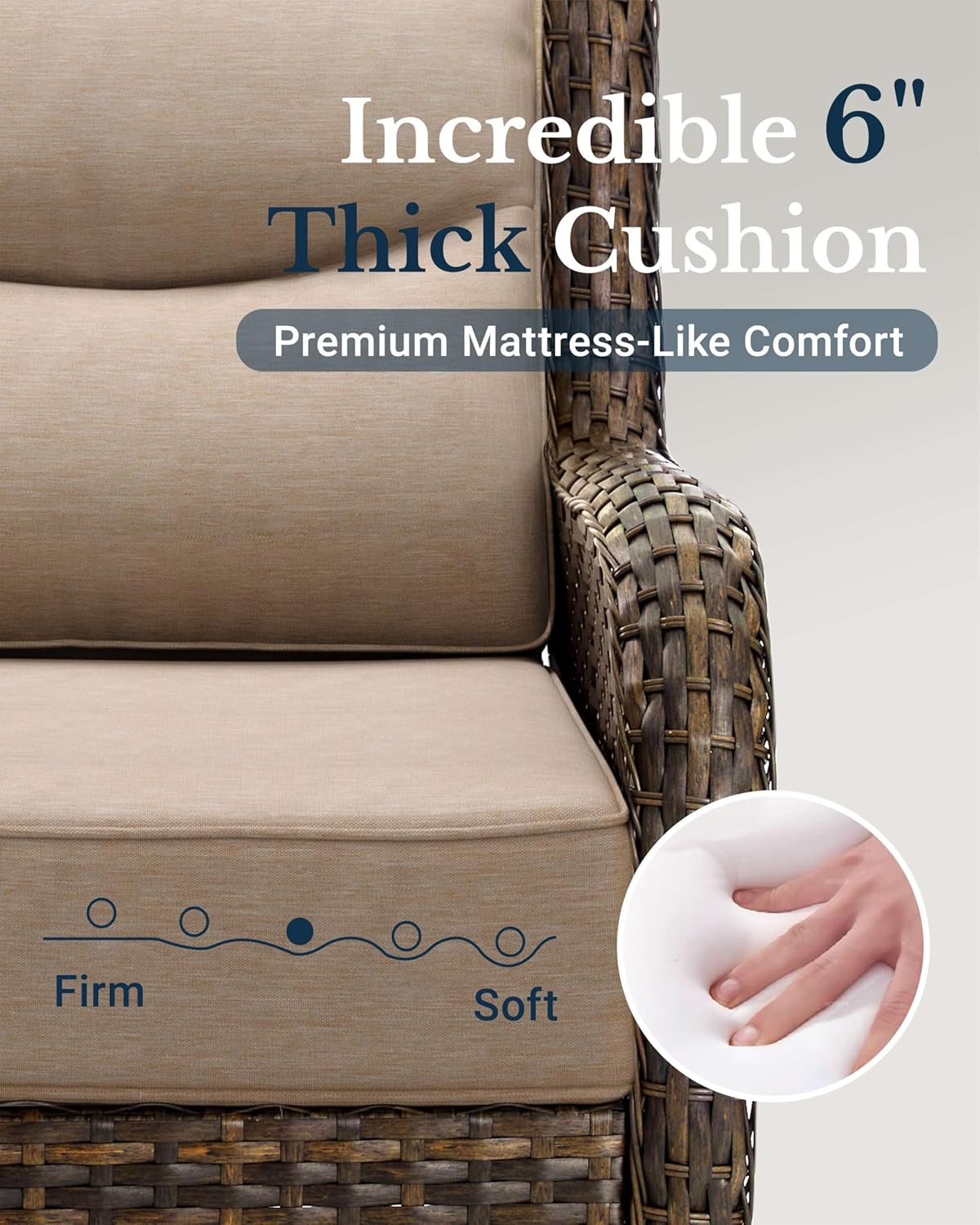 HILLGA Luxury Patio Furniture Set with 6-Inch Thick Cushions, High Back Outdoor Swivel Rocker Chairs and Patio Couch, 11-Piece All Weather Conversation Set for Porch Deck Pool Yard, Beige (V3)