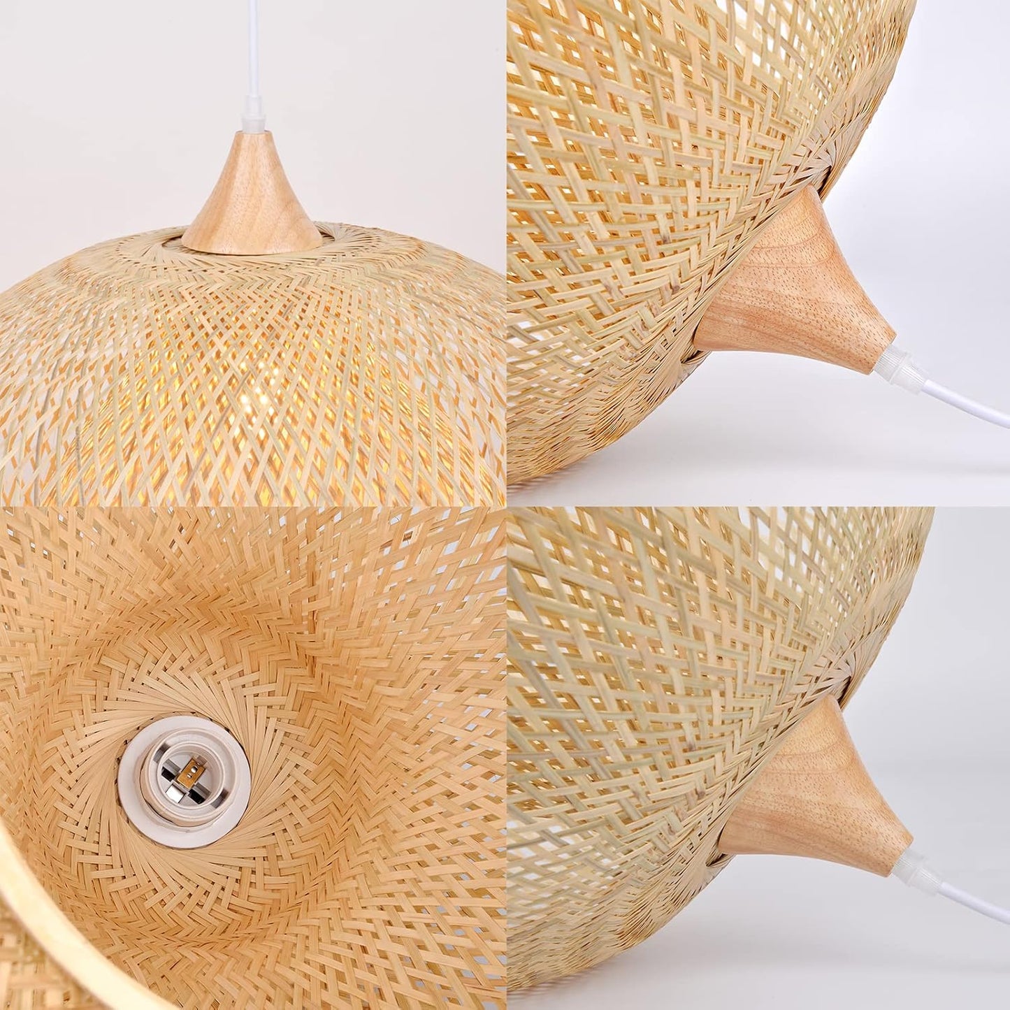 Arturesthome 1 Light Weaving Bamboo Pendant Light for Kitchen Island,17.6" Wicker Chandelier,Handmade Woven Hanging Ceiling Light for Living Room Bedroom