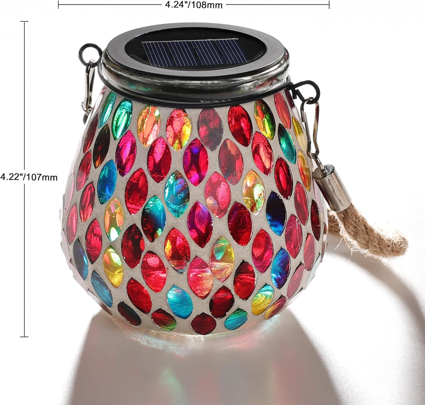 Cooo 2 Pack Mosaic Solar Lantern Outdoor Waterproof IP68 Hanging Projection Light Hidden Lid Pear-Shaped Lantern with Rope Handle Solar Powered Auto On for Patio Garden Fence Table - Crimson Ember